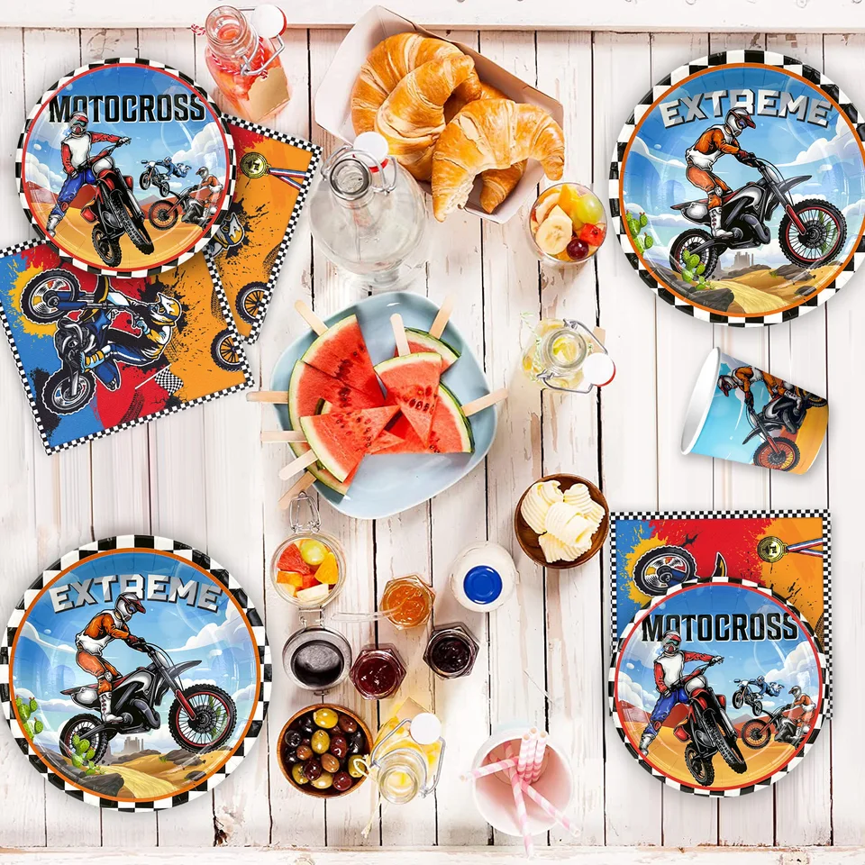 Complete Motorcycle Themed Birthday Party Supplies Set