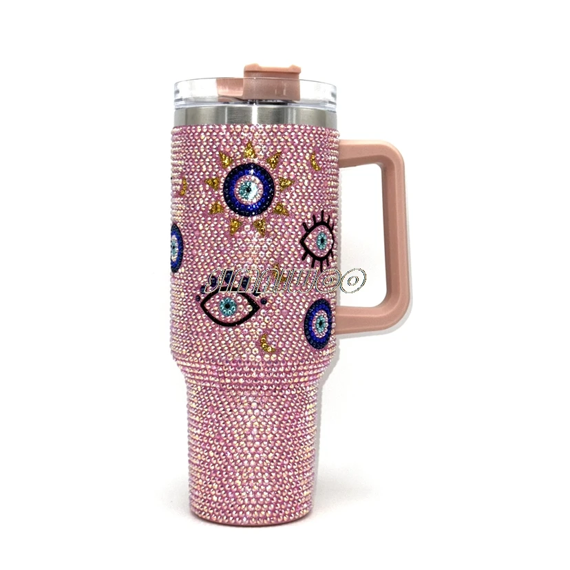 Blinged Türkischer böser Blick Vakuumisolierter Becher Strass Edelstahl Thermoskanne Wasserflasche Isolierflasche Reisekaffeetasse – Detail 3