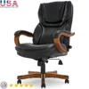 Executive Office Chair Wood Accents High Back Ergonomic Lumbar Support Adjustable Bonded Leather 1