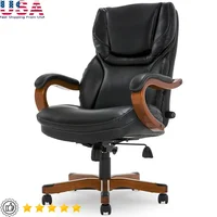 Executive Office Chair Wood Accents High Back Ergonomic Lumbar Support Adjustable Bonded Leather 1