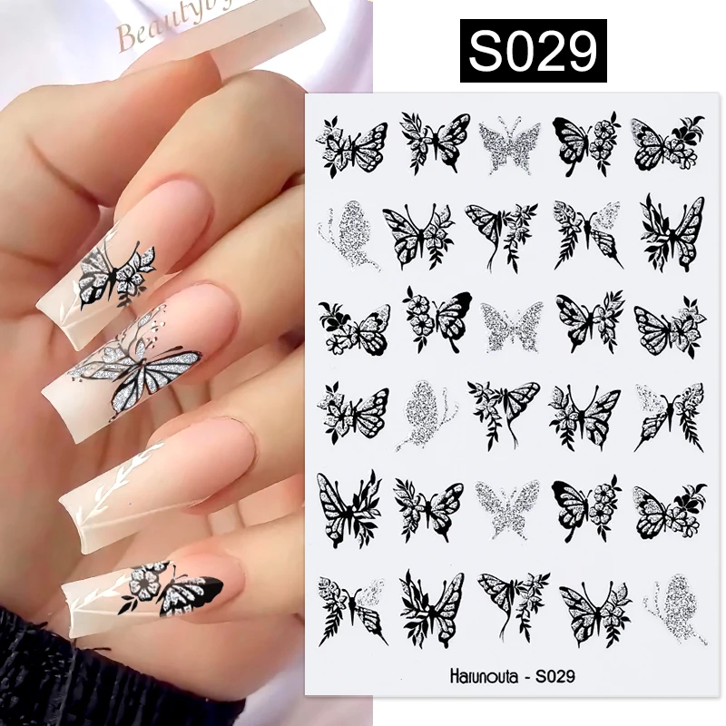 Nail Sticker nail stickers nail art decoration nail decals Silver Metal Butterfly 3D Nail Sticker Black White Butterflies Star Adhesive Slider Wraps Manicure Gel Polish Decals