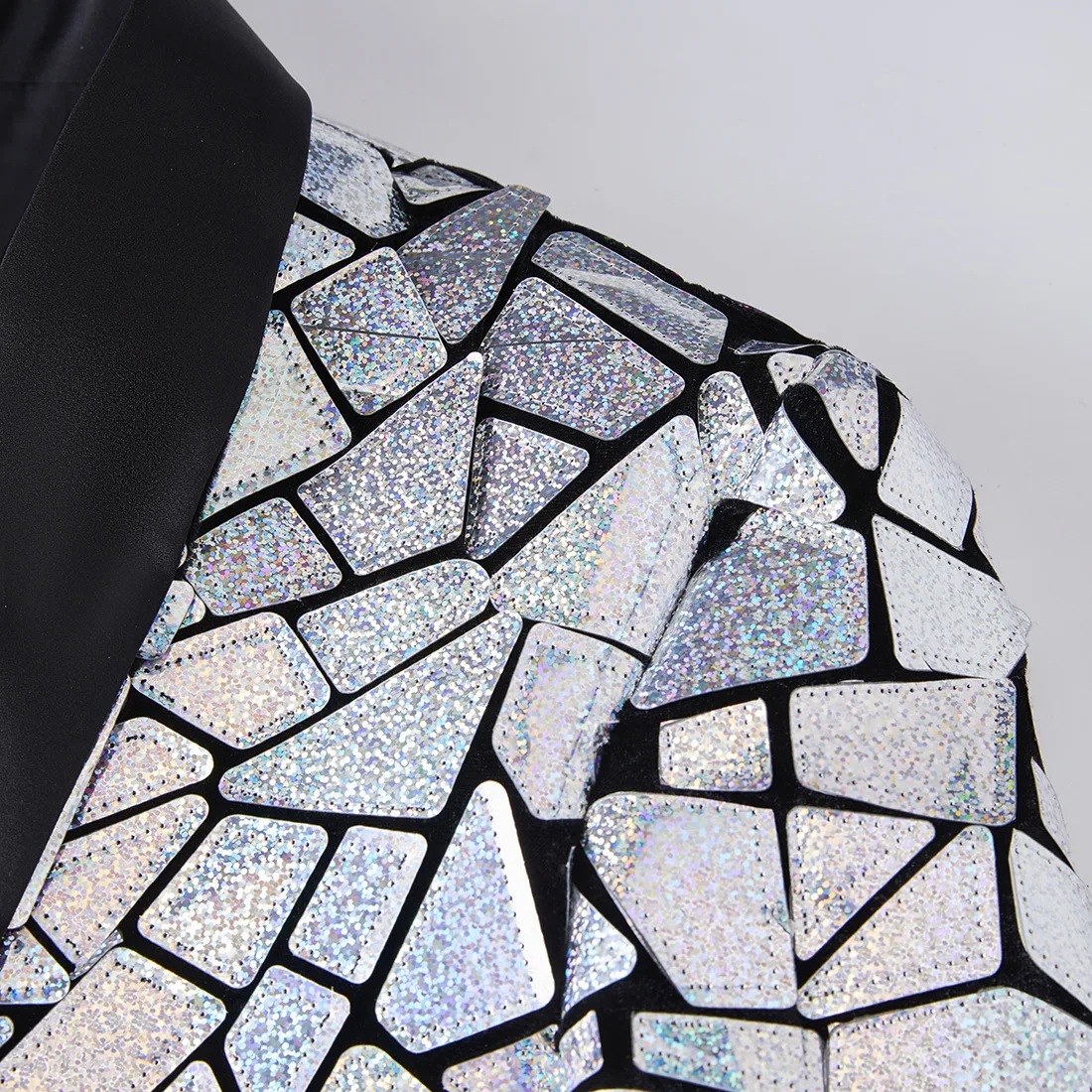 Male Glitter Silver Laser Mirror Blazer Coat Bar Nightclub Singer Stage Performance Sequin Suit Jacket Banquet Party Tuxedo