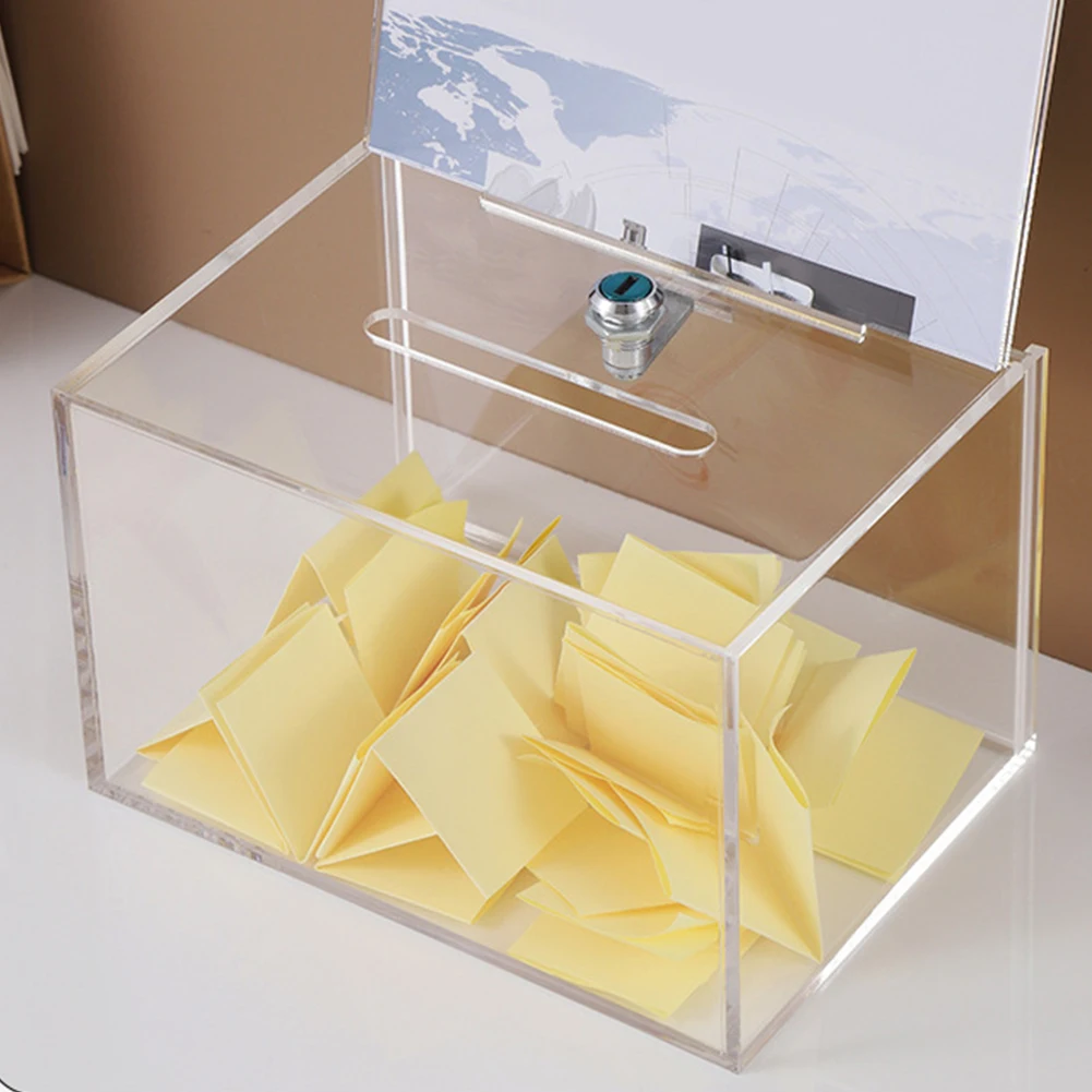 Acrylic Donation Box with Lock Raffle Box with Sign Holder Ballot Suggestion Box for Fundraising Donation Voting 3