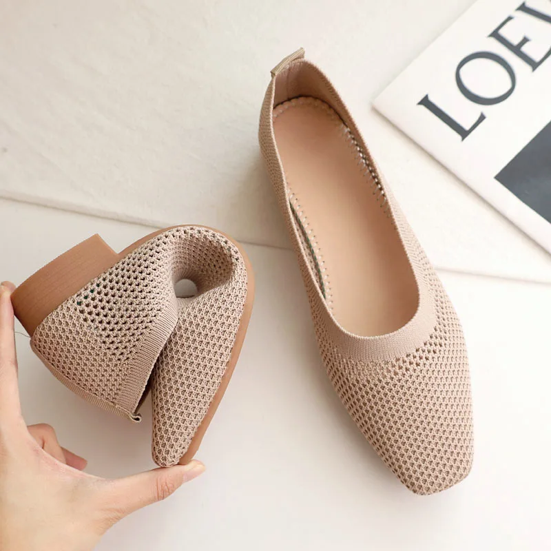 Square Toe Loafers Summer Mesh Women Soft Comfortable Ballet Boat Sneakers