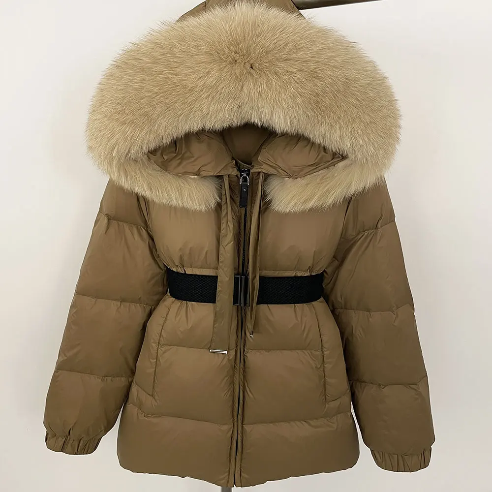 Parka d'hiver imperméable à capuche en fourrure de renard pour femme