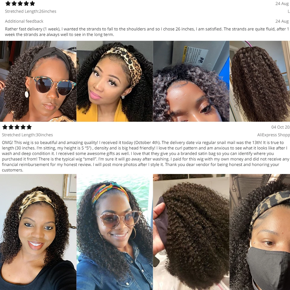 Human hair wigs ISEE Hair Headband Wig Human Hair Kinky Curly Scarf Wigs For Women Brazilian Curly Wigs No Glue No Gel Full Machine