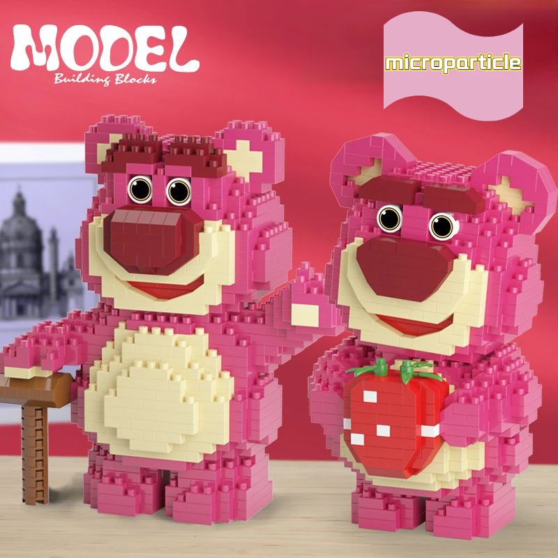 

Disney Compatible with Girly Heart Strawberry Bear Building Blocks Girls Assembled Micro Particles Couple Toy Gift Anime Figure