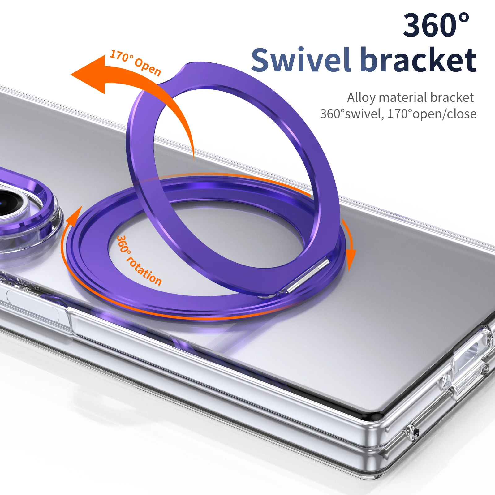 HD Clear 360° Swivel Ring Tempered Glass Wireless Charging Case