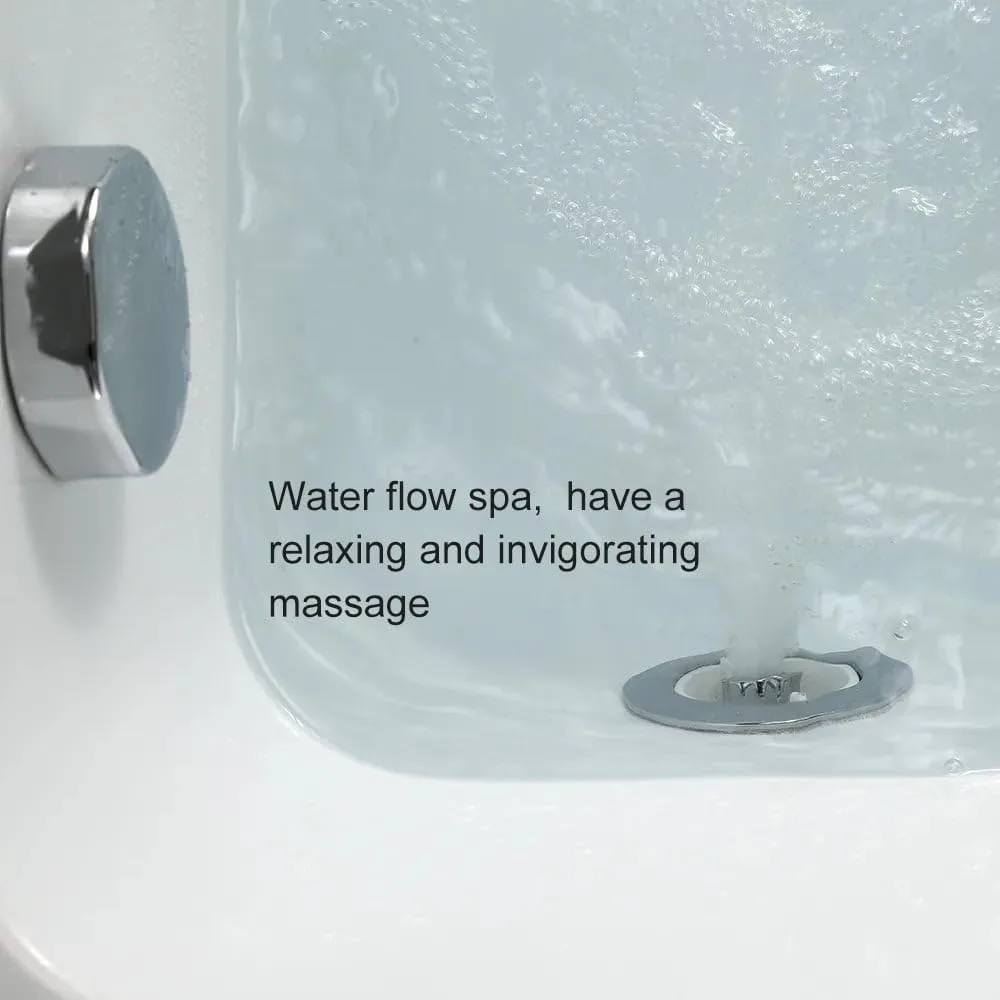 59'' Modern Acrylic Alcove Whirlpool Bathtub Rectangular Water Massage Bathtub Chromatherapy LED Soaking Tub with Bathtub Filler 3