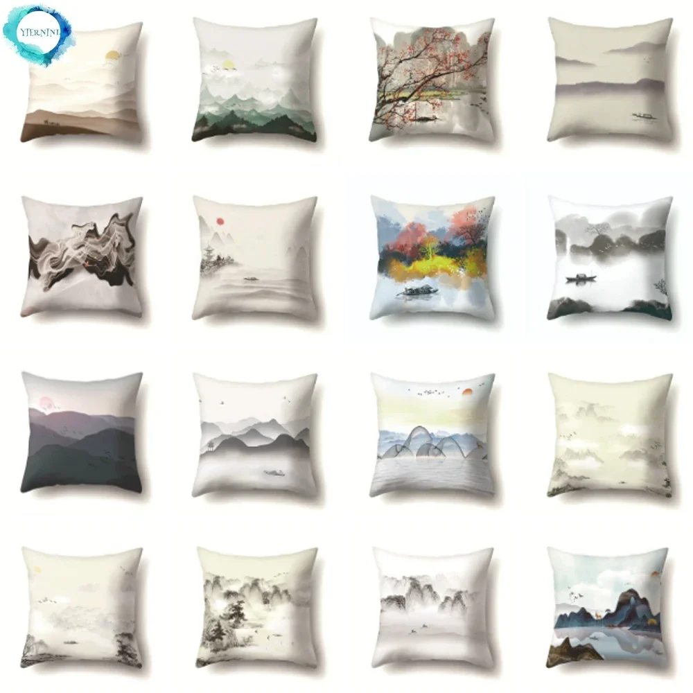 

Декоративная наволочка с китайским пейзажем, наволочка из полиэстера для комнаты, дивана, наволочки 45x45 см, домашний декор