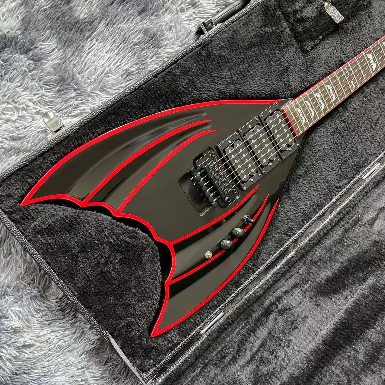 2022 Custom New Design Irregular Body Special Shape Electric Guitar in  Black with Hardcase