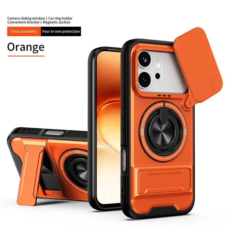 Armor Slide Camera Protection Case with Ring Kickstand and Car Magnetic Holder