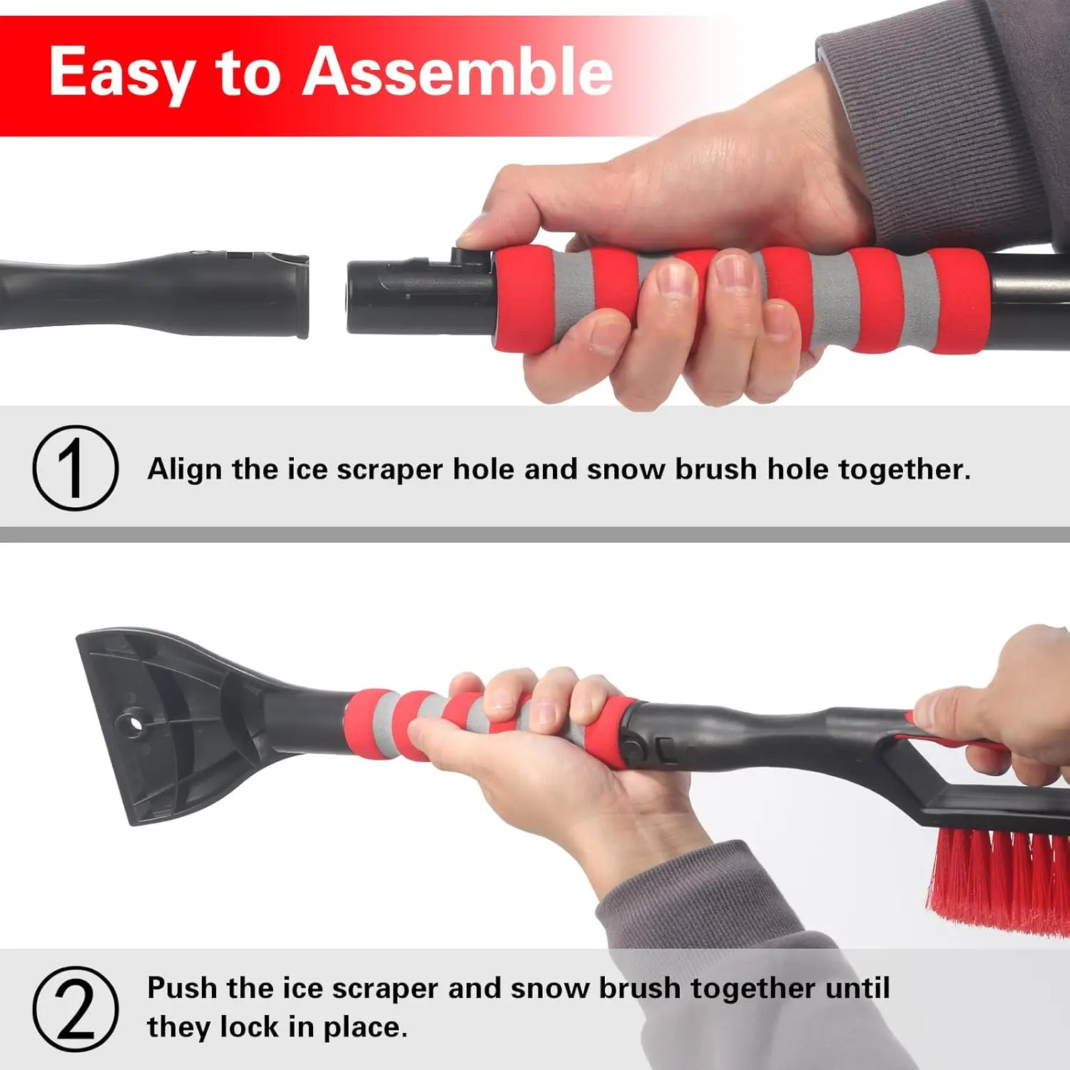 27" Snow Brush with Wider Ice Scraper Snow Removal Tool Car Brush with Ergonomic Comfortable Foam Grip for Cars