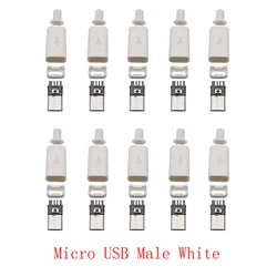 USB Type C and Micro USB Male Plug Assembly Connector Set - 10 - Pack for DIY Charging and Data Cable Repair (White Micro USB)