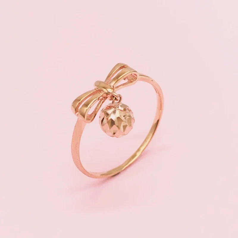 585 Oro Viola 14K Oro Rosa Rotondo Con Fiocco Di Perline Fedi Nuziali Per Coppie Gioielli Di Fidanzamento Da Donna Dolce Romantico Regolabile