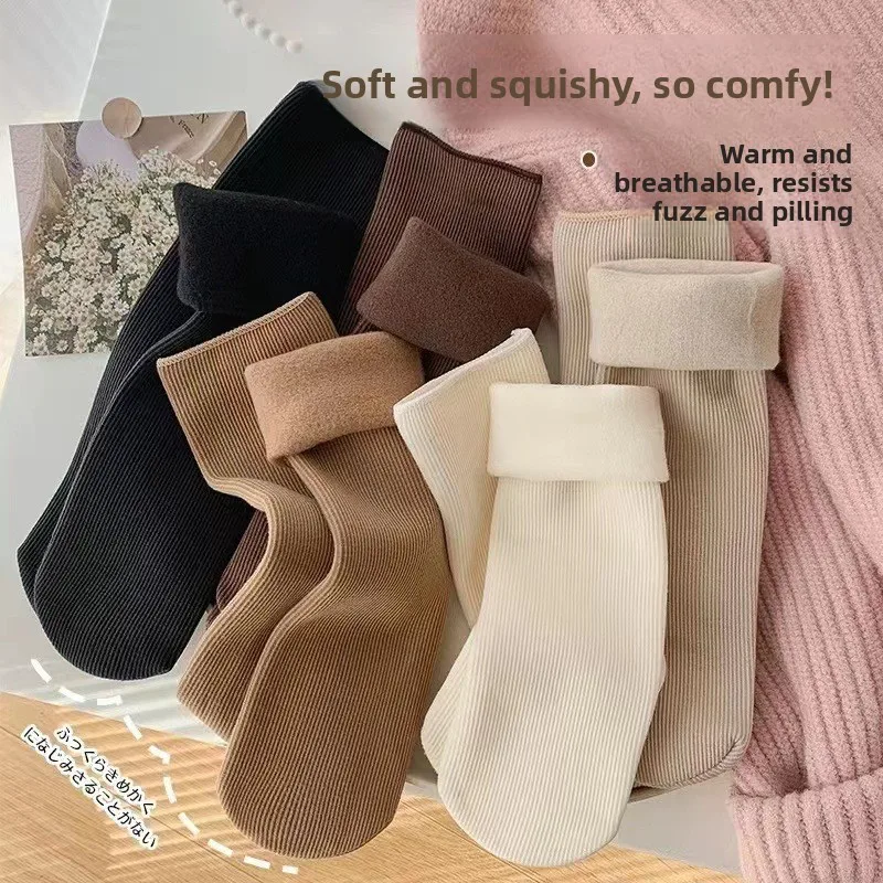 5 pair/lot Winter Women's Snow Socks Warm Fleece Lined Floor Socks Unisex Thick Adult Floor Socks  Long Socks Mid-Calf Socks