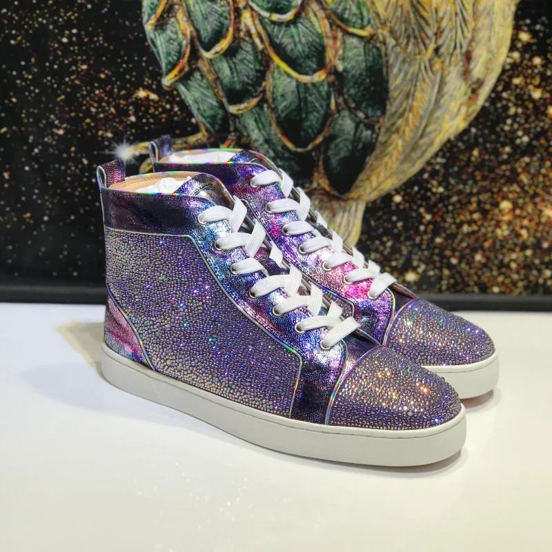 

Hot Selling Men's Shoes, Women's High-top Shoes, Amethyst Blue Leather, Imported Austrian Diamond Leisure