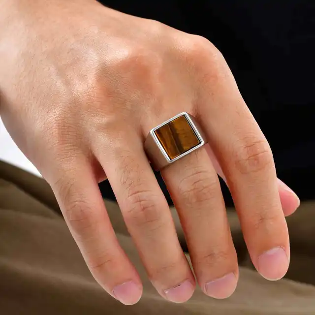 Vnox – chevalière de 14mm pour hommes, en acier inoxydable, forme géométrique avec pierre naturelle, élégante et belle bague