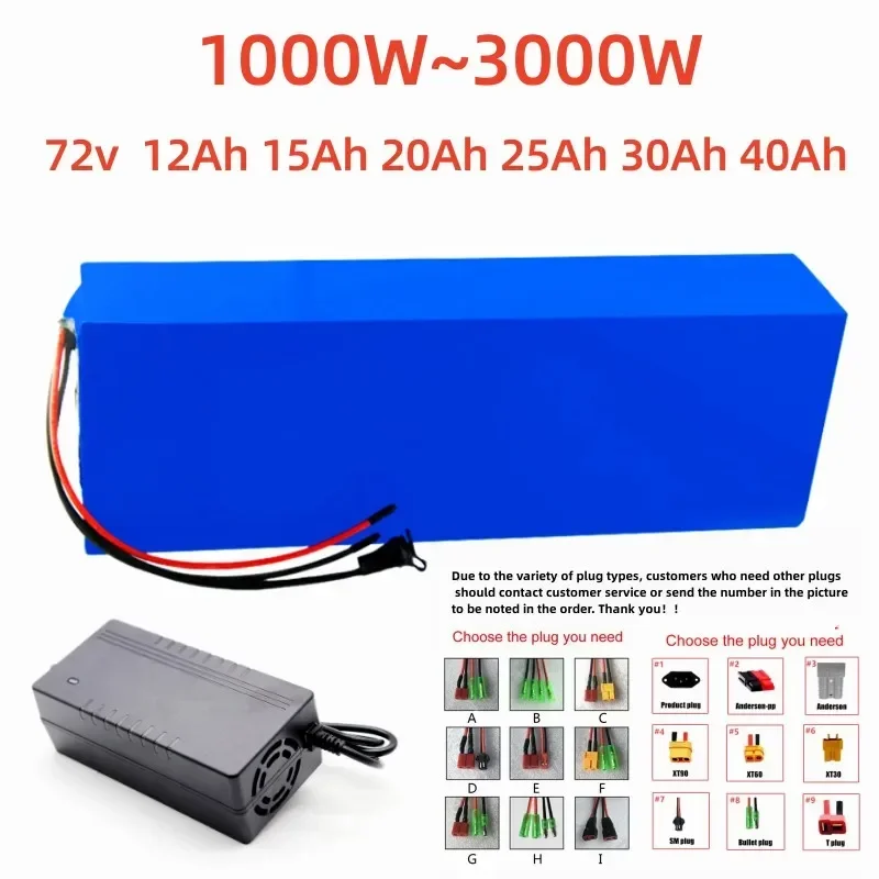 

72V 12Ah 15Ah 20Ah 25Ah 30Ah 40Ah Battery Pack 3000W High Power 84V Electric Bike Motor Electric Scooter Ebike Battery With BMS