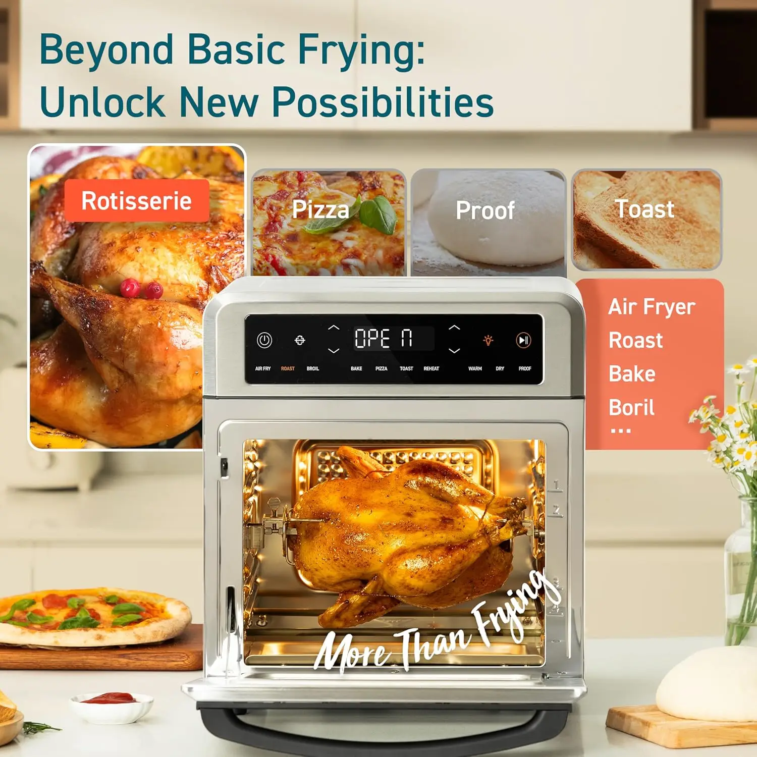 11-in-1 Air Fryer Oven , 13Qt Small Footprint Airfryer combo with Rotisserie, Toast, Bake, Roast, Reheat Functions and mo 2