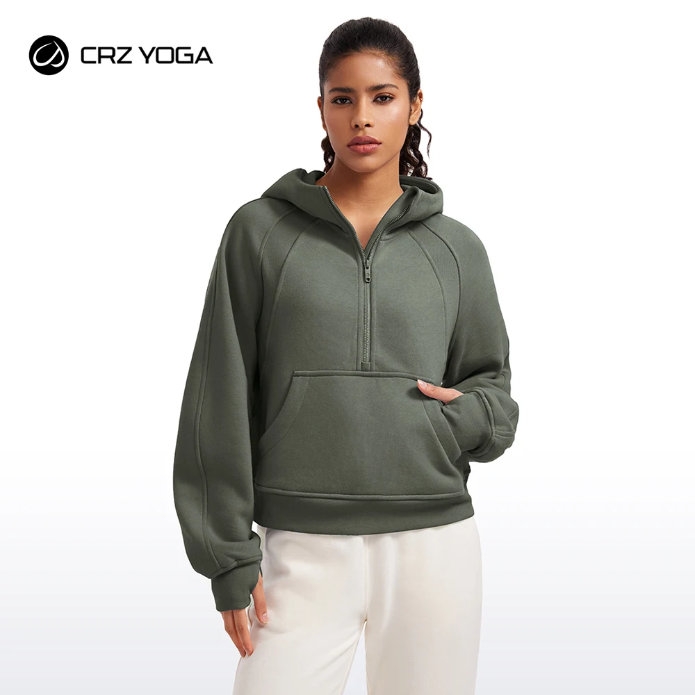 Women Workout Jackets Winter Sweatshirt Men Women Hoodies CRZ YOGA Womens Fleece Lined Half Zip Hoodies Pullover Oversized Long Sleeve Casual Workout Sweatshirts with Thumb Holes