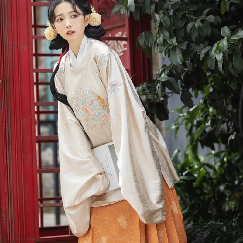 

Original Hanfu Dress Women's Ming Made Round Neck Placket Skirt Chinese Style Horse Face Skirt Daily Hanfu Costume