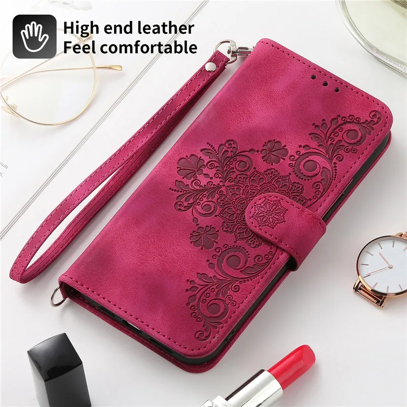 Leather Magnetic Flip Wallet Phone Case with Floral Design