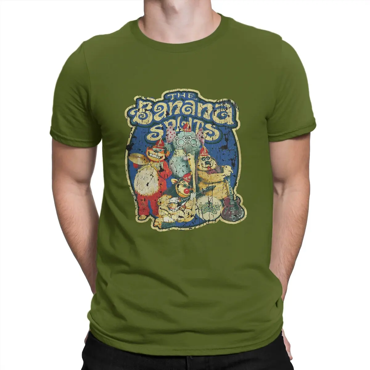 thumbnail image 1 of Camiseta de música para hombre, algodón puro, estilo vintage, cuello redondo, dibujos animados de Banana Splits, manga corta, 1 of 7