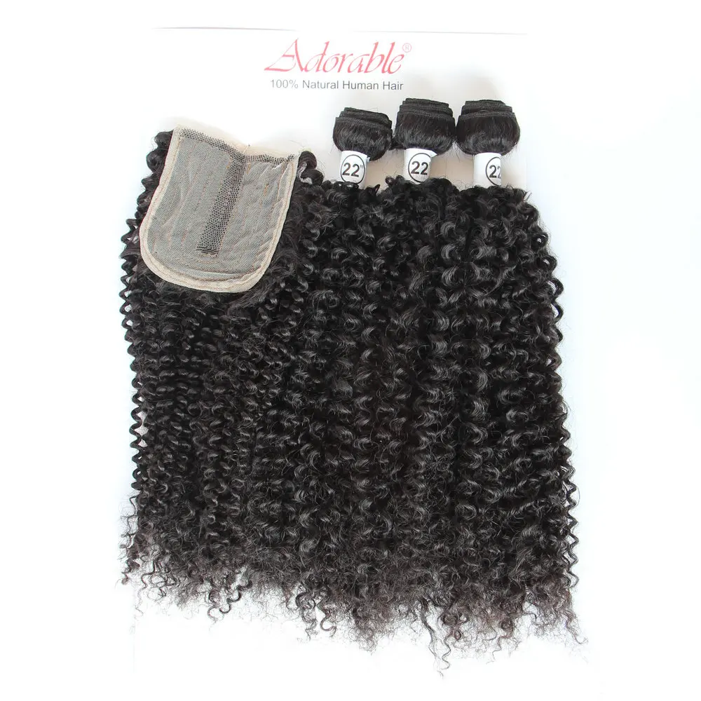 Adorable Natural Hair Blend Kinky Curly 3pcs Full Packet,Animal Mixed Synthetic Hair Weft With T Part Closure Water Wave 3+1