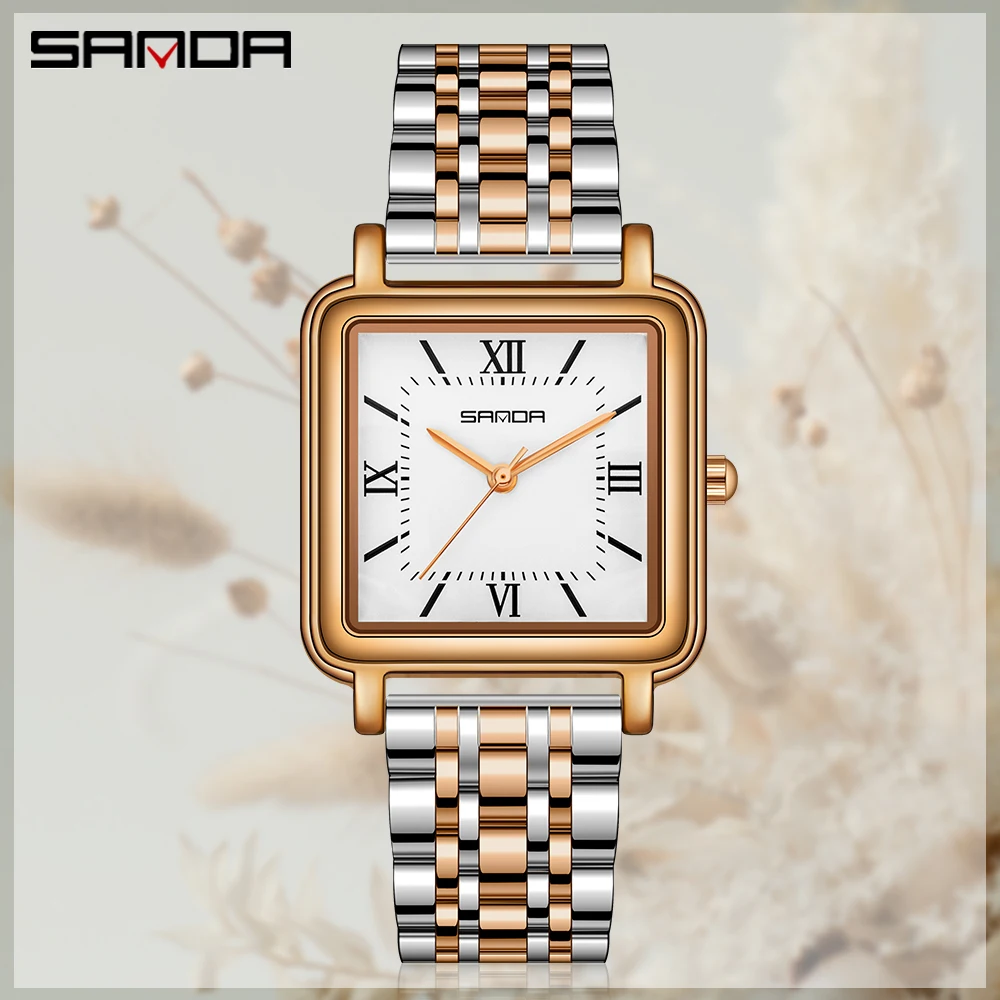 SANDA Ladies Quartz Watch Fashion Leather Women Square Watch