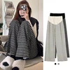 Maternity Striped Wide-legged Pants Fall Winter 2023 New Outside Wear Padded Thickened Drape Bottoming Pants Maternity Clothes 1
