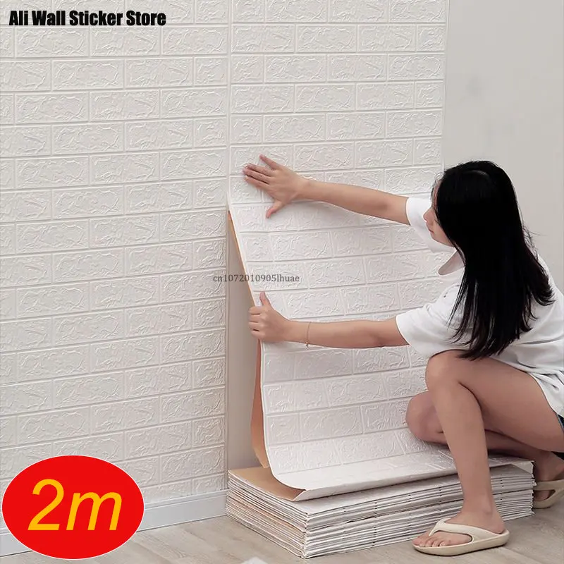 

2m Long 3D Brick Wall Stickers DIY Decor Self-Adhesive Waterproof Wallpaper For Kids Room Bedroom Kitchen Home Wall Decor