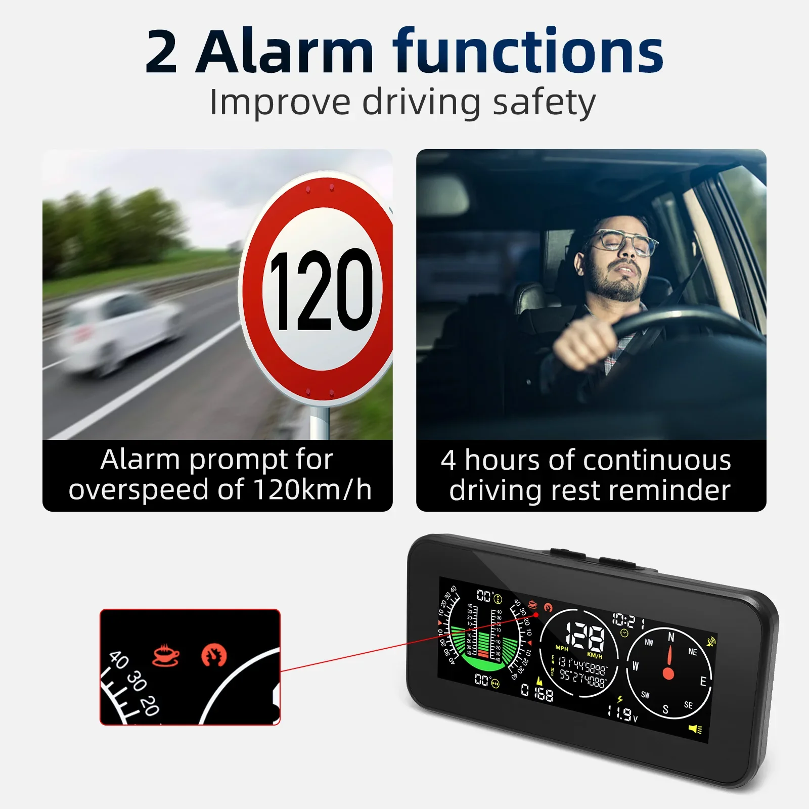M50/M60 다기능 풀 LCD 계기판 GPS 스마트 경사계 자동 전자 속도계 (차량용 나침반 포함)