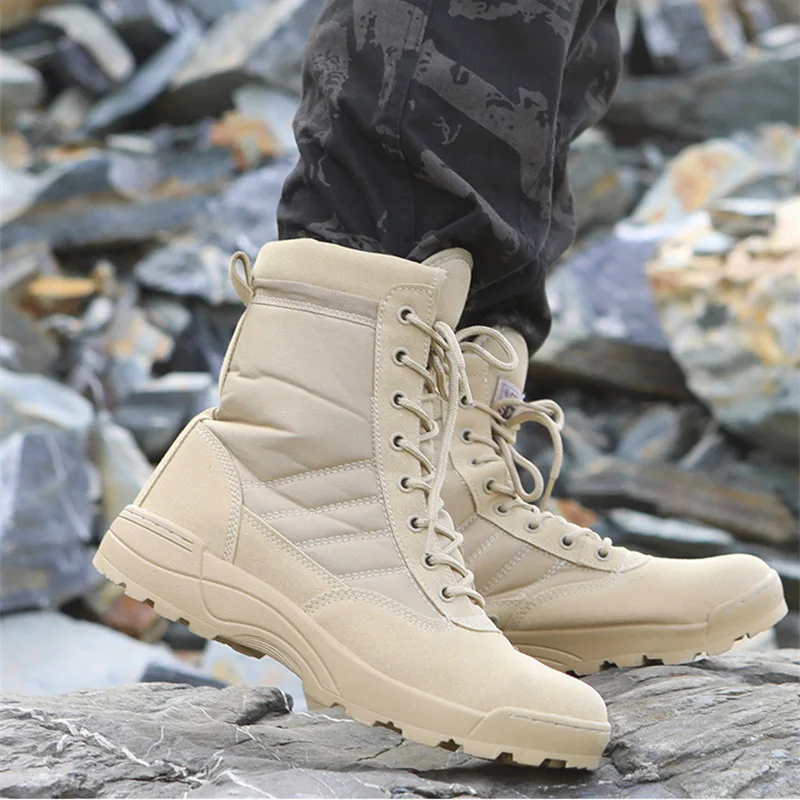 Bottes de pêche militaires hautes - Chaussures de randonnée imperméables semelle caoutchouc pour pêche et camping
