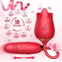 3-in-1-Rosenspielzeug-Vibrator für Frauen, Klitorisstimulator, Zunge lecken, stoßender G-Punkt-Dildo-Vibrator mit 10-Modus, vaginaler Anal 3