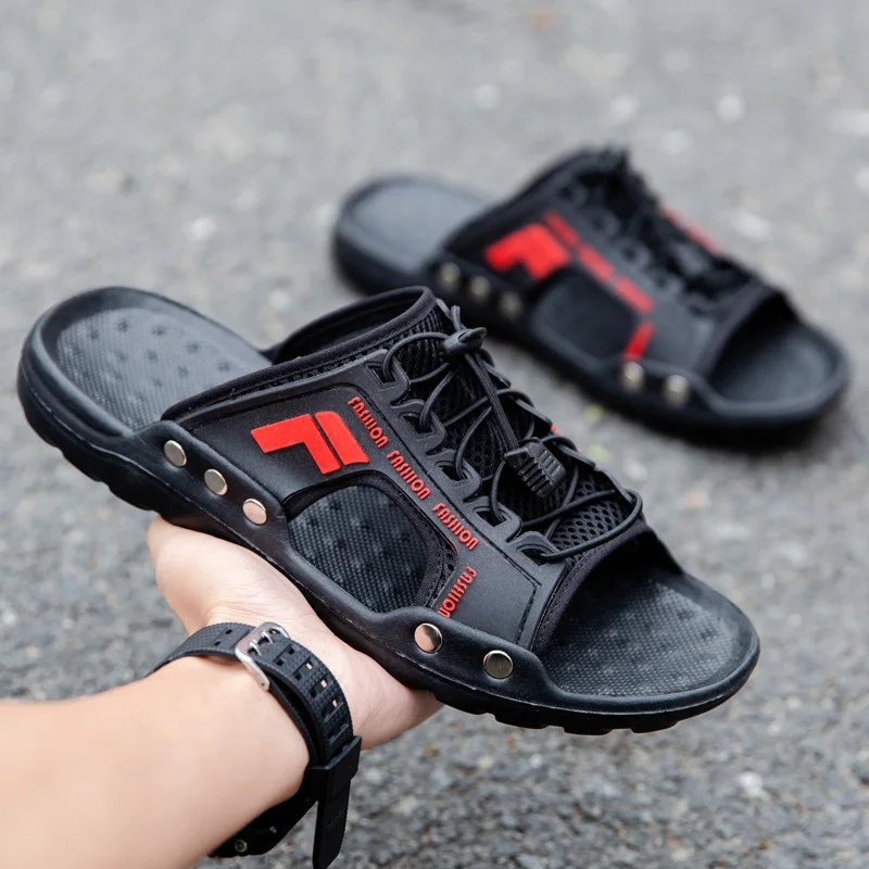 Soft Slippers Summer Slippers Anti Slip Sandals Closed Toe Sandals Men's Sandals Summer Slippers Leather Face Lazy Shoes Trend Breathable Beach Shoes M942