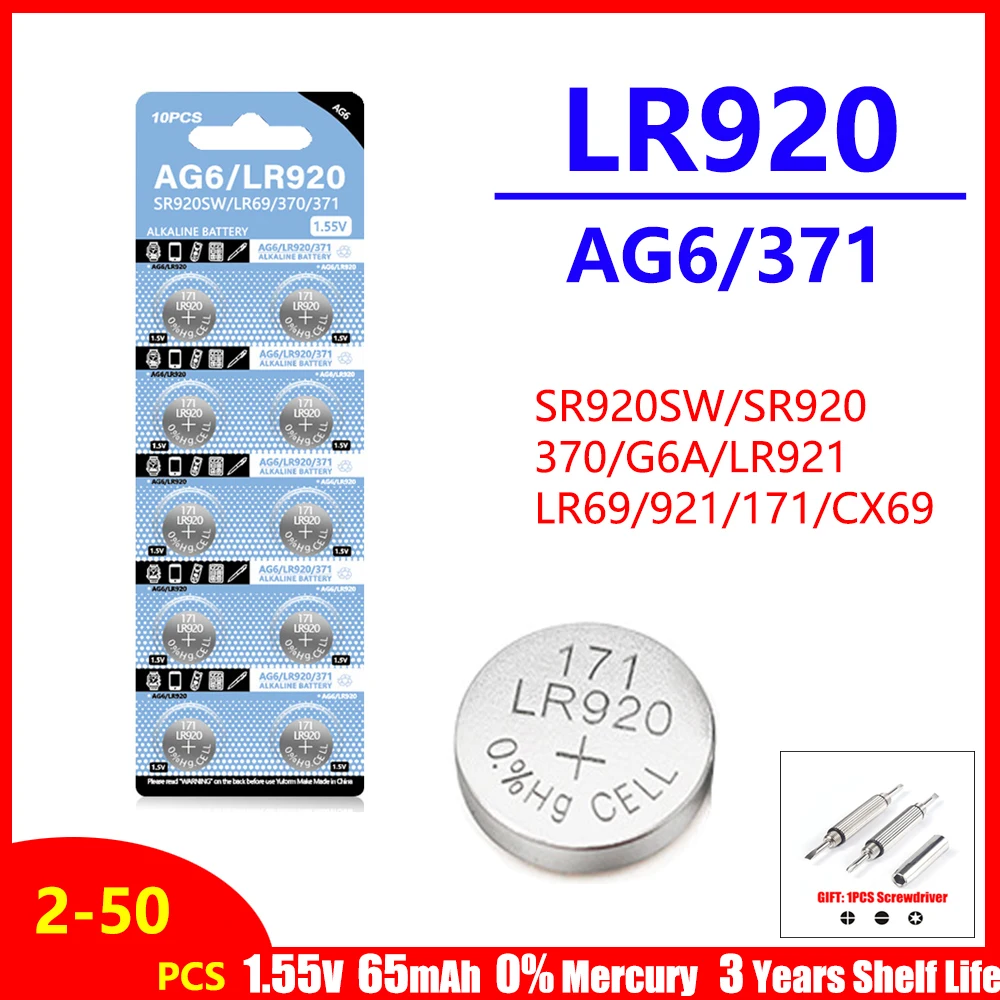 2-50PCS-AG6-371-SR920SW-LR920-SR927-171-370-L921-LR69-SR920-1-55V-Coin ...