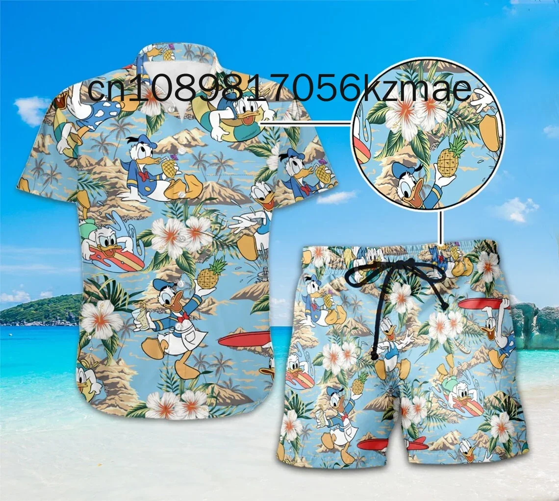 Disney Donald Duck Summer Hawaii Shirt Shorts Set Casual Beach Vacation Short Sleeve Set Disney Beach Shorts Retro Button Shirt 6