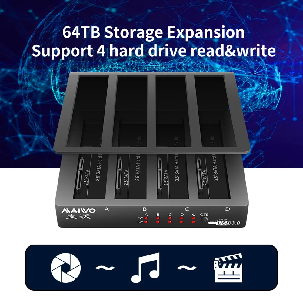 Maiwo-hard Drive Docking Station Bay Hdd Ssd Sata para Usb 3.0 12v Adaptador de Energia 3a 2.5 3.5 - Imagem 2