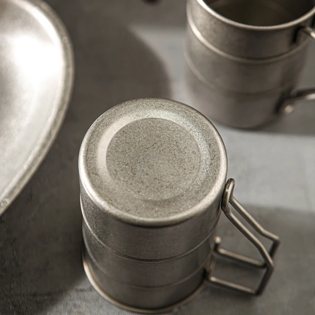 Vintage Rozsdamentes Acél Fém Kávéscsészék Régi Kézműves Kültéri Kemping Sör Bögrék Otthoni Dekorációs Fotó Kellékek - Image 5