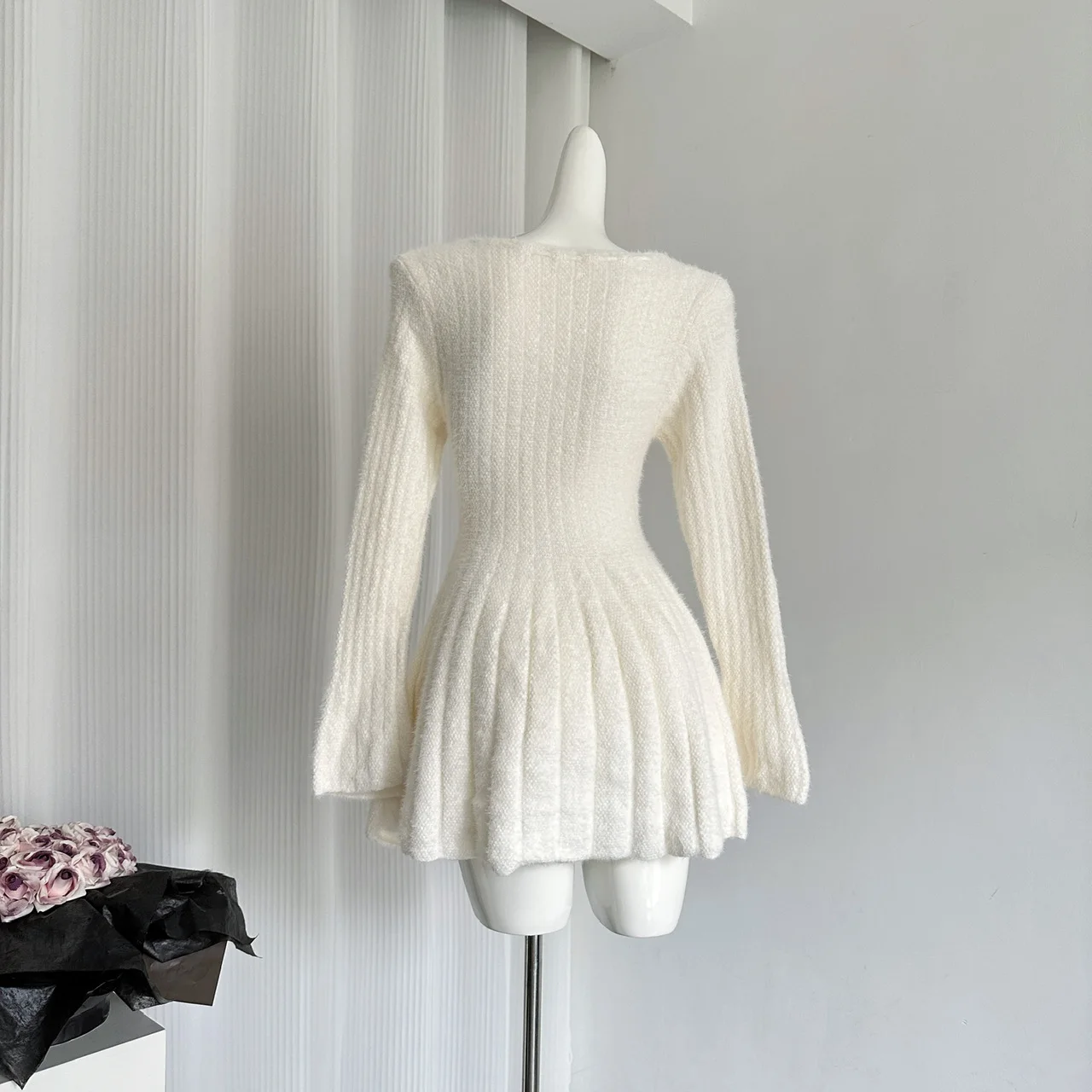 Autumn Winter Sexy Elegant Knitted Dresses for Woman Y2K Harajuku Slim Sweater Dress New Solid Chic Mini Party Dress