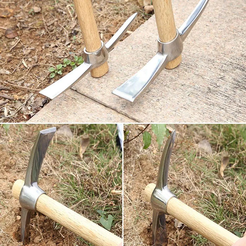 2-in-1 Multi-functional Pick Hoe Axe Integrated Stainless Steel Pick Stainless Steel Horticultural Hand Digging Tool Hoe