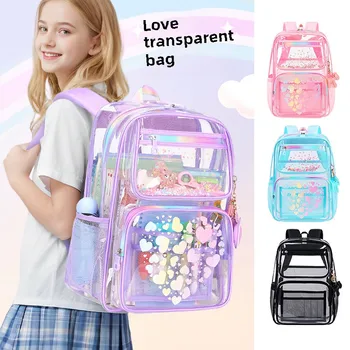 2025 NEW Love Printed Transparent Backpack for Teenagers Girls High quality PVC jelly school bag Kids Cute Book Bags Mochilas 1