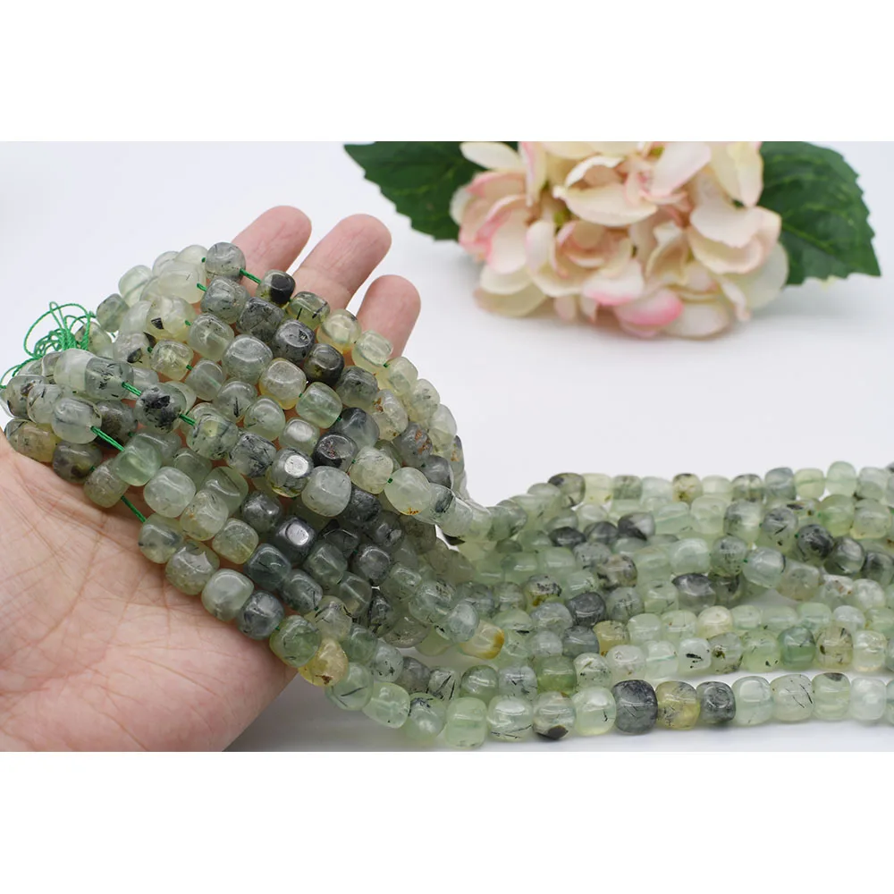 

8-12mm Superior Quality Natural Prehnite square loose stone Beads For DIY necklace bracelet jewelry making 15 "free delivery