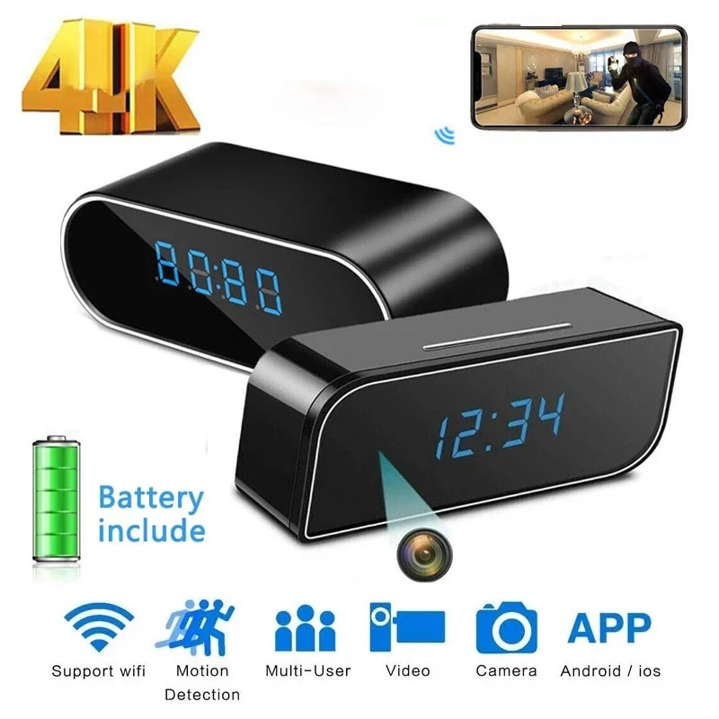 4K 1080P HD часы ip-камера с Wi-Fi управлением скрытым ИК ночным видением будильник