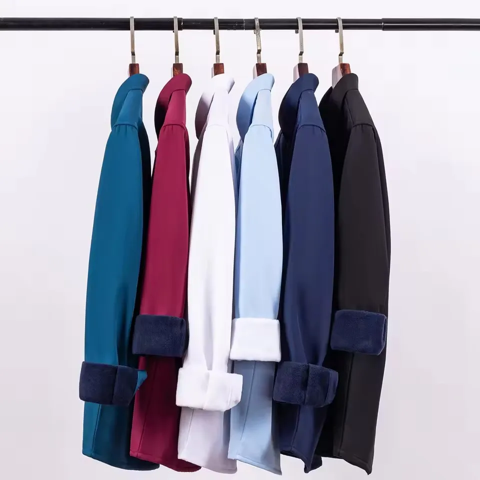 Camisa de vestir para hombre, con forro polar, ideal para el invierno, gruesa, cálida, de manga larga, para uso formal e informal, de color liso, con botones, blanca, disponible hasta la talla 6XL y 7XL.