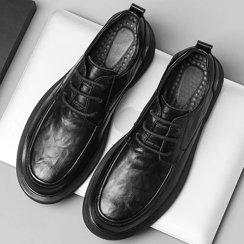 2023 Fashion New Men's Business Dress Shoes Lace Up Work Shoes Men's Genuine Leather Shoes Park Walking Shoes Free Delivery
