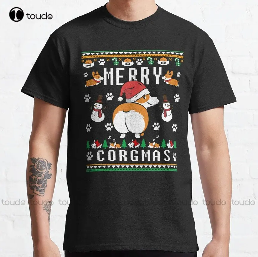 

Funny Corgi Lover Ugly Christmas Sweater Classic T-Shirt Custom Aldult Teen Unisex Digital Printing Tee Shirts Xs-5Xl Unisex