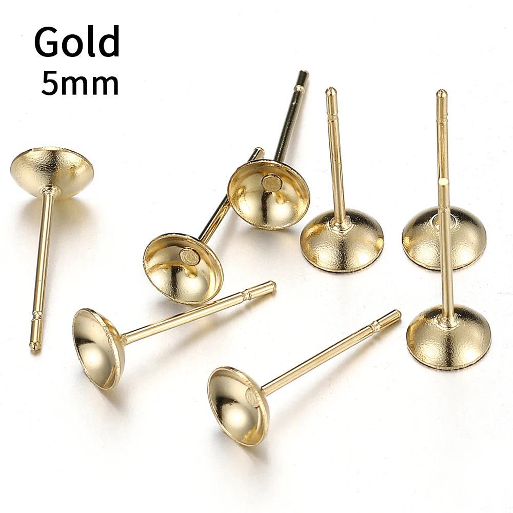 50 Stück 3–8 mm Edelstahl-Ohrstecker-Basis für Perlenohrringe, Ohrring-Basis für Schmuckherstellung, DIY, goldfarbenes Zubehör – Detail 7