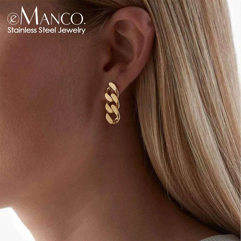 eManco Punk Cuban Link Chain Stud Earrings for Fashion Women Genuine Gold Plated Ring Clasp Dangle Rock Jewelry Gift stud earrings dangle earrings